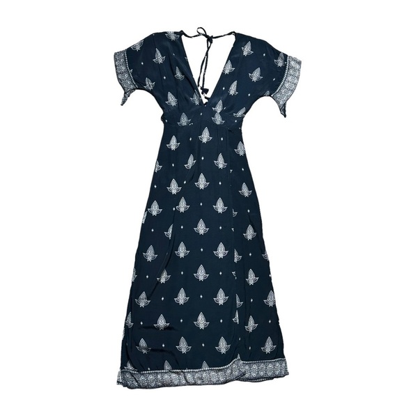 Faithfull the Brand Navy Blue & White Tuula Maxi Dress US 4 - Picture 2 of 9